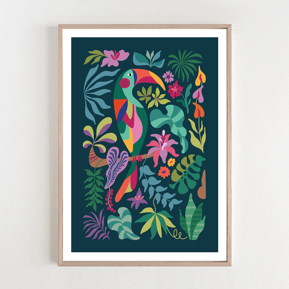 Vibrant toucan art print capturing the essence of the tropics, ideal for a touch of exotic flair.