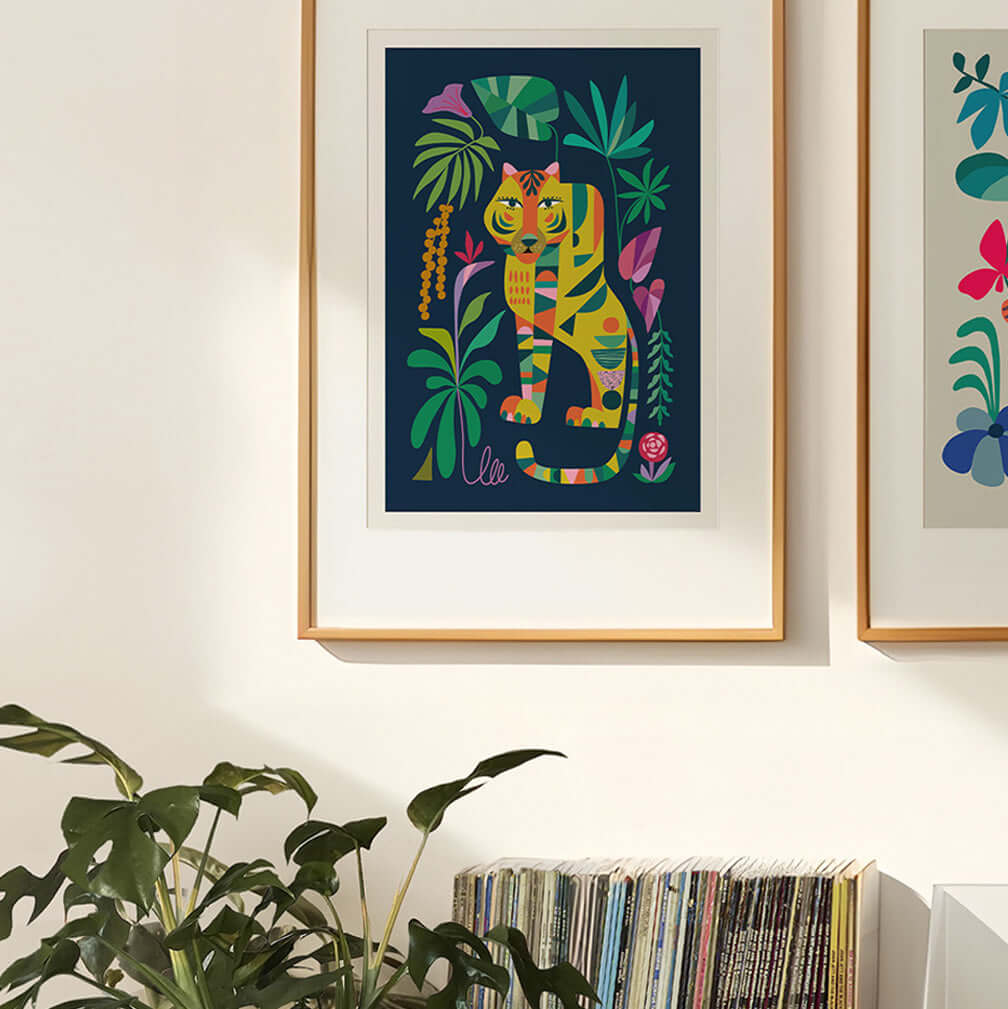 A close-up of a jungle tiger print, showcasing its vibrant colors and intricate patterns.