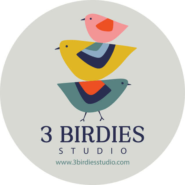3 Birdies studio logo featuring 3 birds stack. 