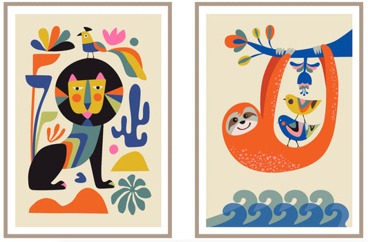 Set of 3 Prints ( Lion, Sloth and Baboon in A3 )