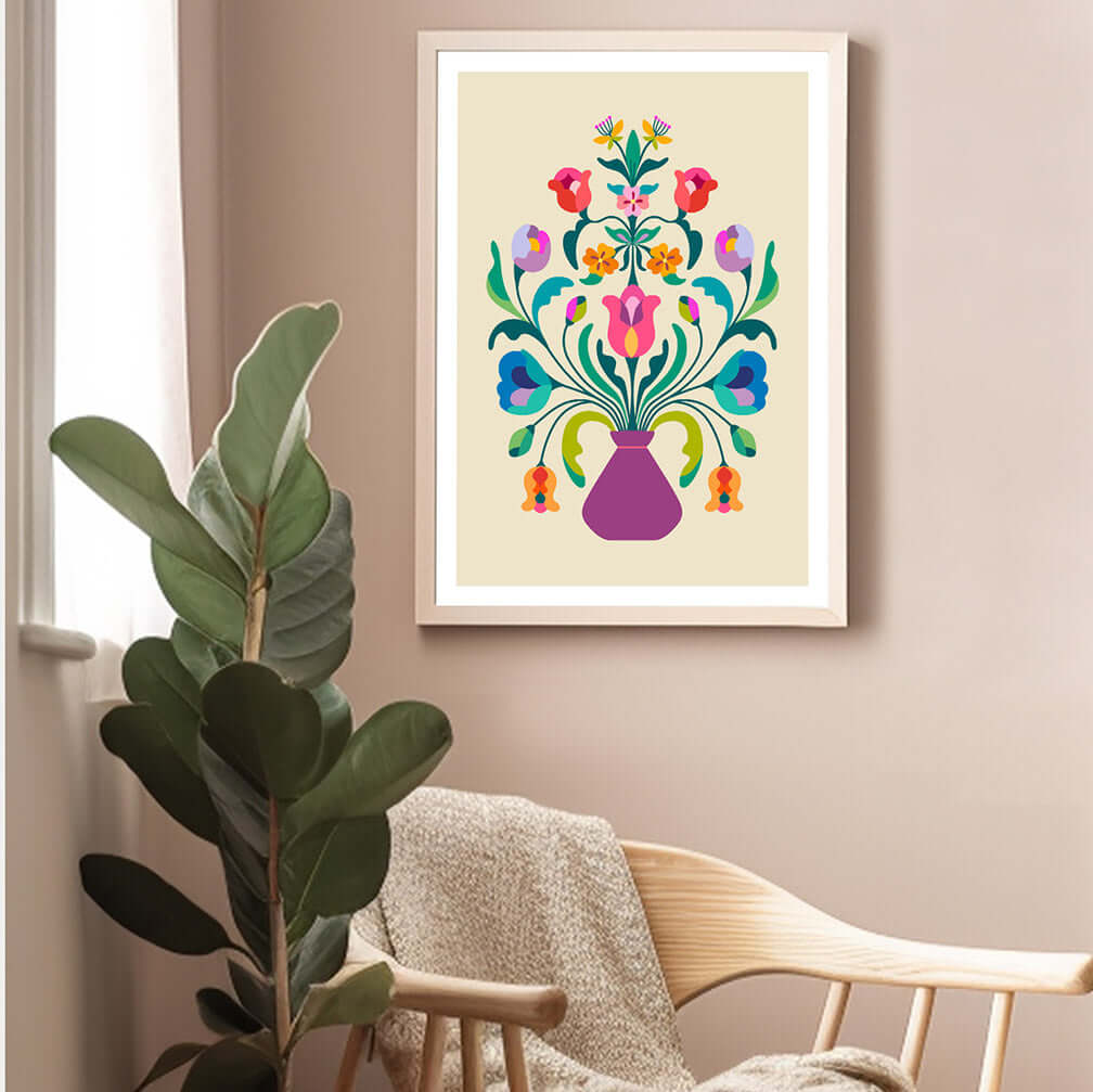 Colorful tulips wall art painting with vibrant hues, perfect for adding a pop of nature to your home decor.