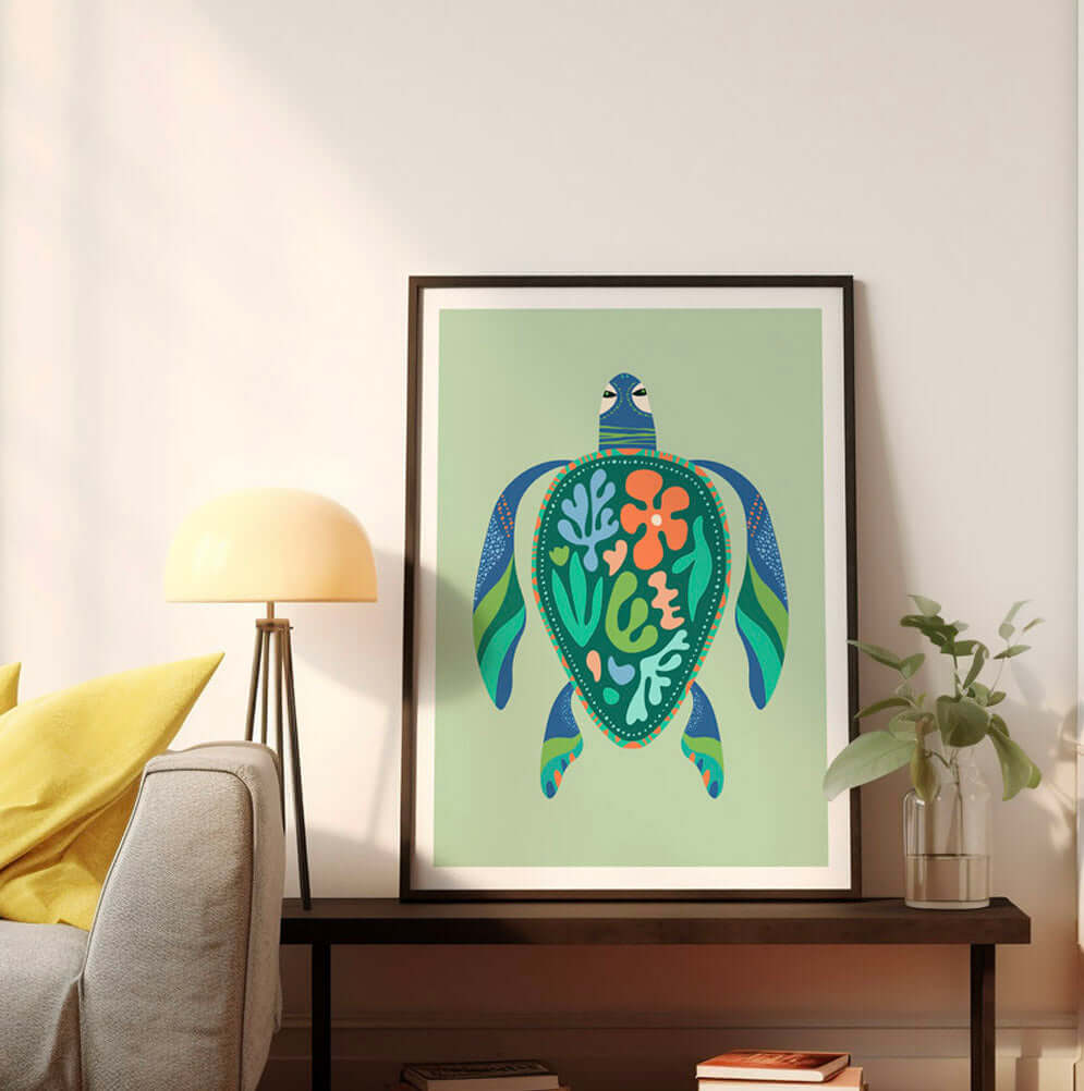 Colorful turtle wall art with intricate designs, perfect for adding a touch of nature to your home decor.