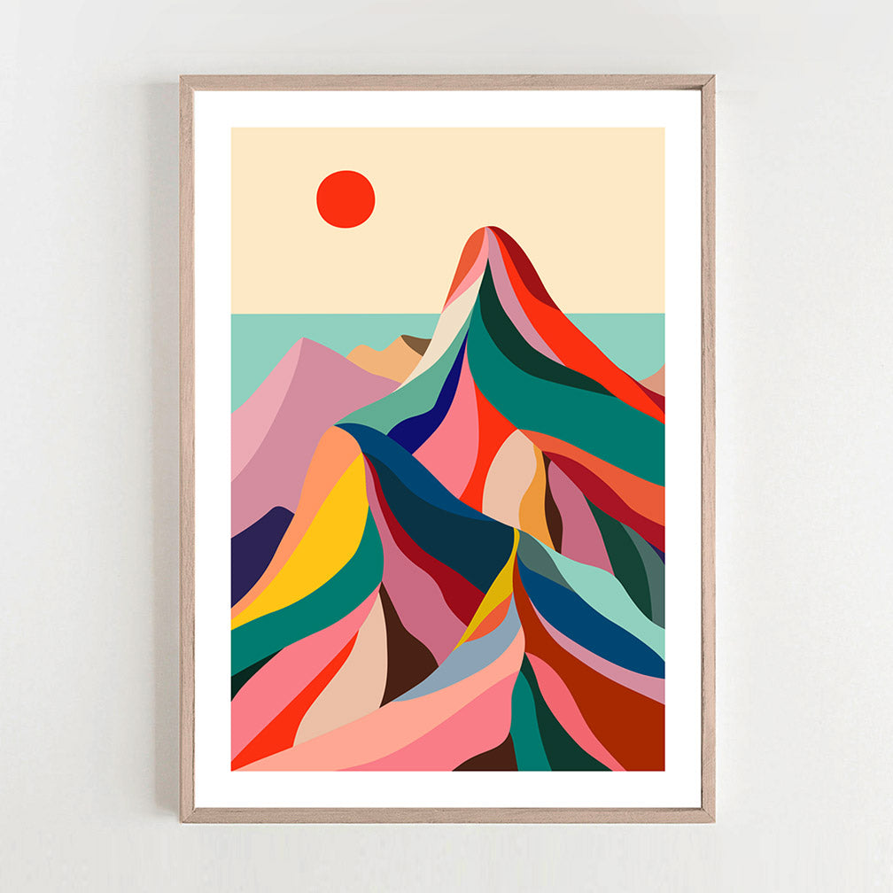 Mountain wall art featuring a stunning print of a majestic mountain range.