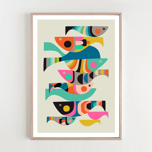 Framed art print featuring vibrant fish.