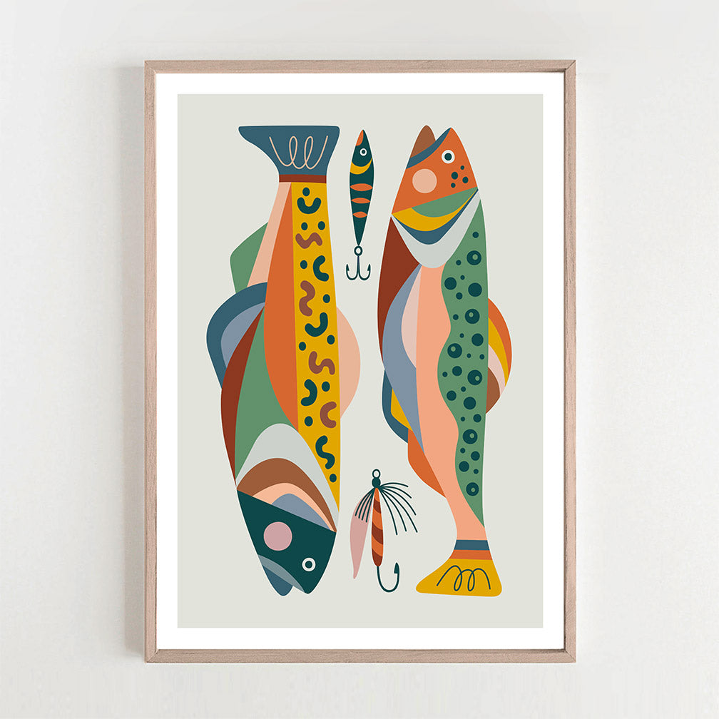 A captivating fish art print hanging on a white wall, adding a touch of elegance to any space.sh art print showcased on a white wall, creating a serene ambiance.