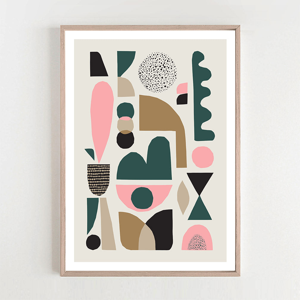 A captivating framed abstract art print featuring geometric patterns.