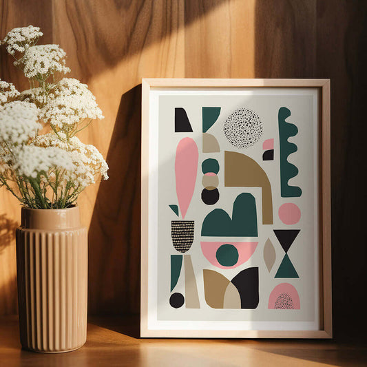 A captivating framed abstract art print featuring geometric patterns.