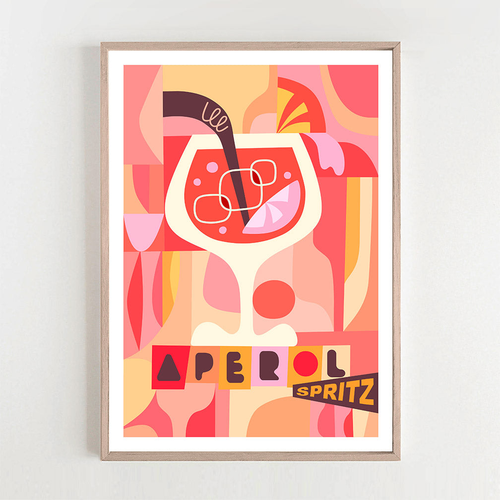 Vibrant Aperol Spritz artwork showcasing the iconic cocktail in a chic glass garnished with a slice of orange.