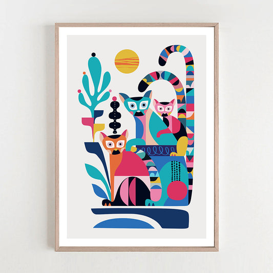 A heartwarming lemur family print hang on the wall.