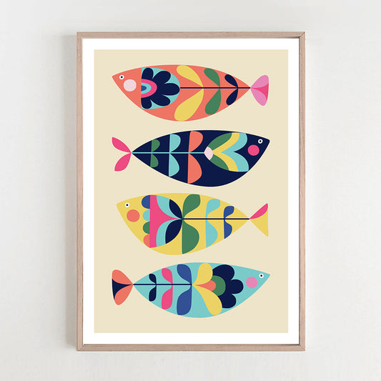 A vibrant artwork of fish print, A perfect blend of nature and art.