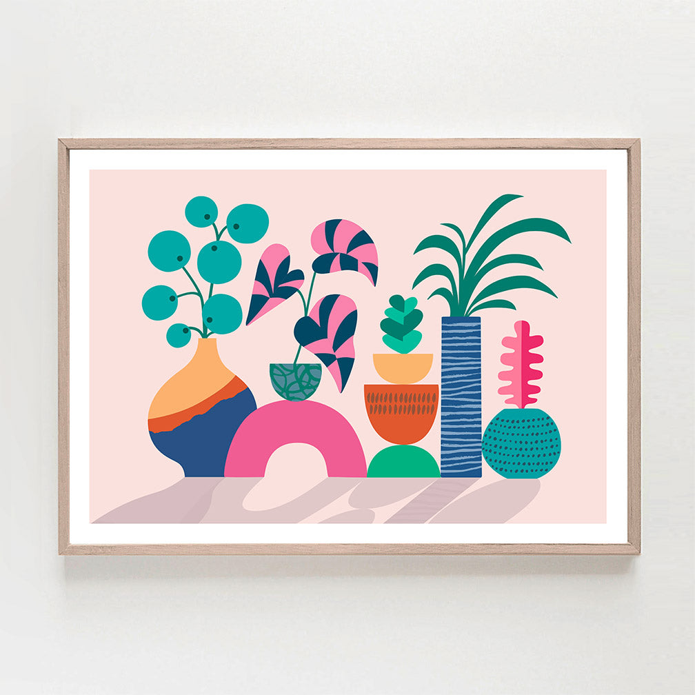 The Art Print featuring the colorful plants and pots.