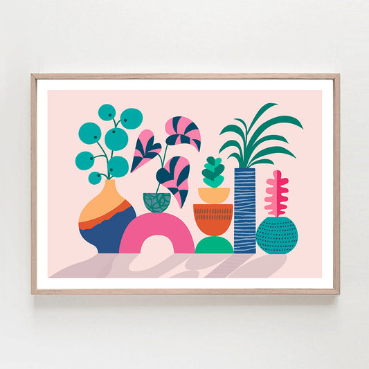 The Art Print featuring the colorful plants and pots.