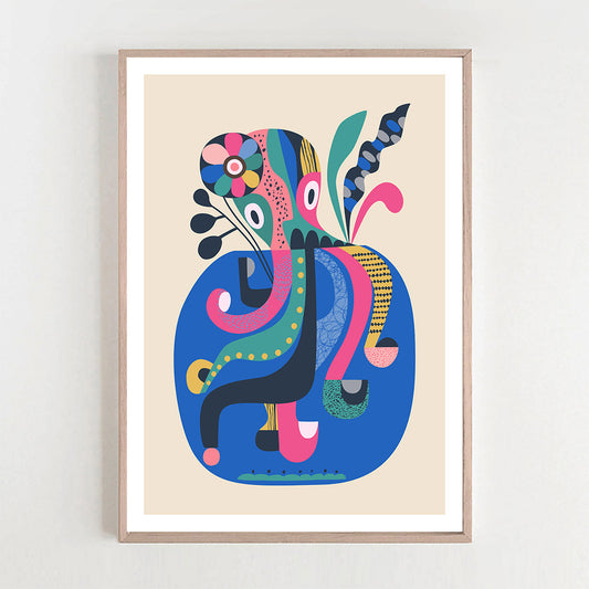 Colorful design featuring an octopus on art print.