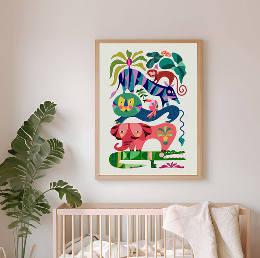 Let the walls in your baby's room tell a story with this lively and charming animals framed print.