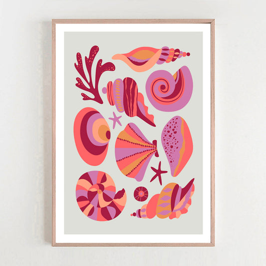 A vibrant seashell symphony, a joyful collection of colors and shapes. 
