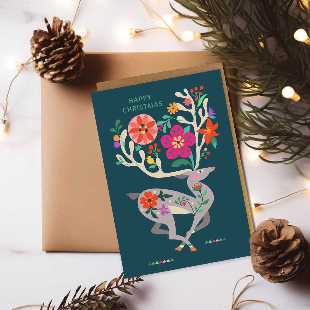 Floral Reindeer Greeting Card