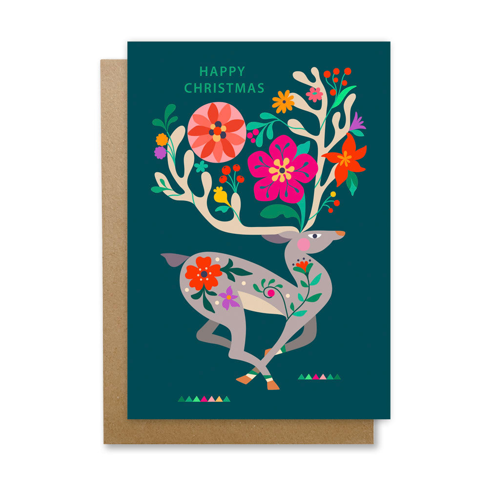 Floral Reindeer Greeting Card